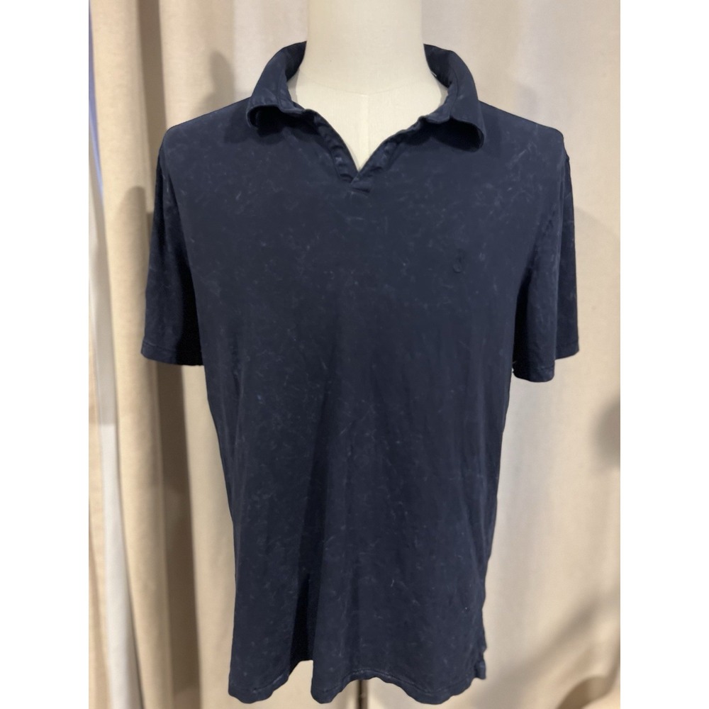 John Varvatos Men's Polo Shirt With Embroidered Peace Sign Blue Marbled‎ Look L